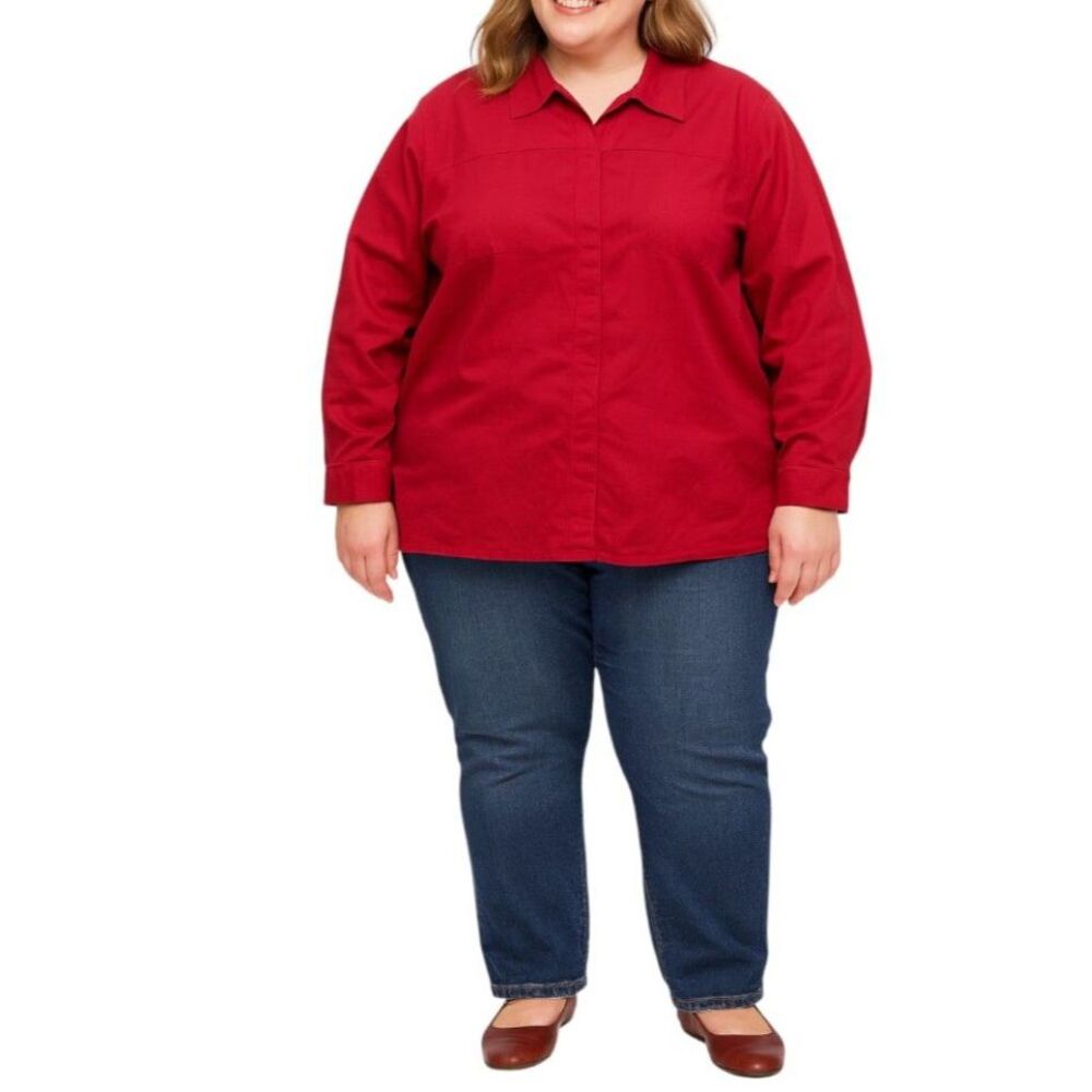White Stag Woman Red Velcro-Front Long Sleeve Shirt | Size 22W